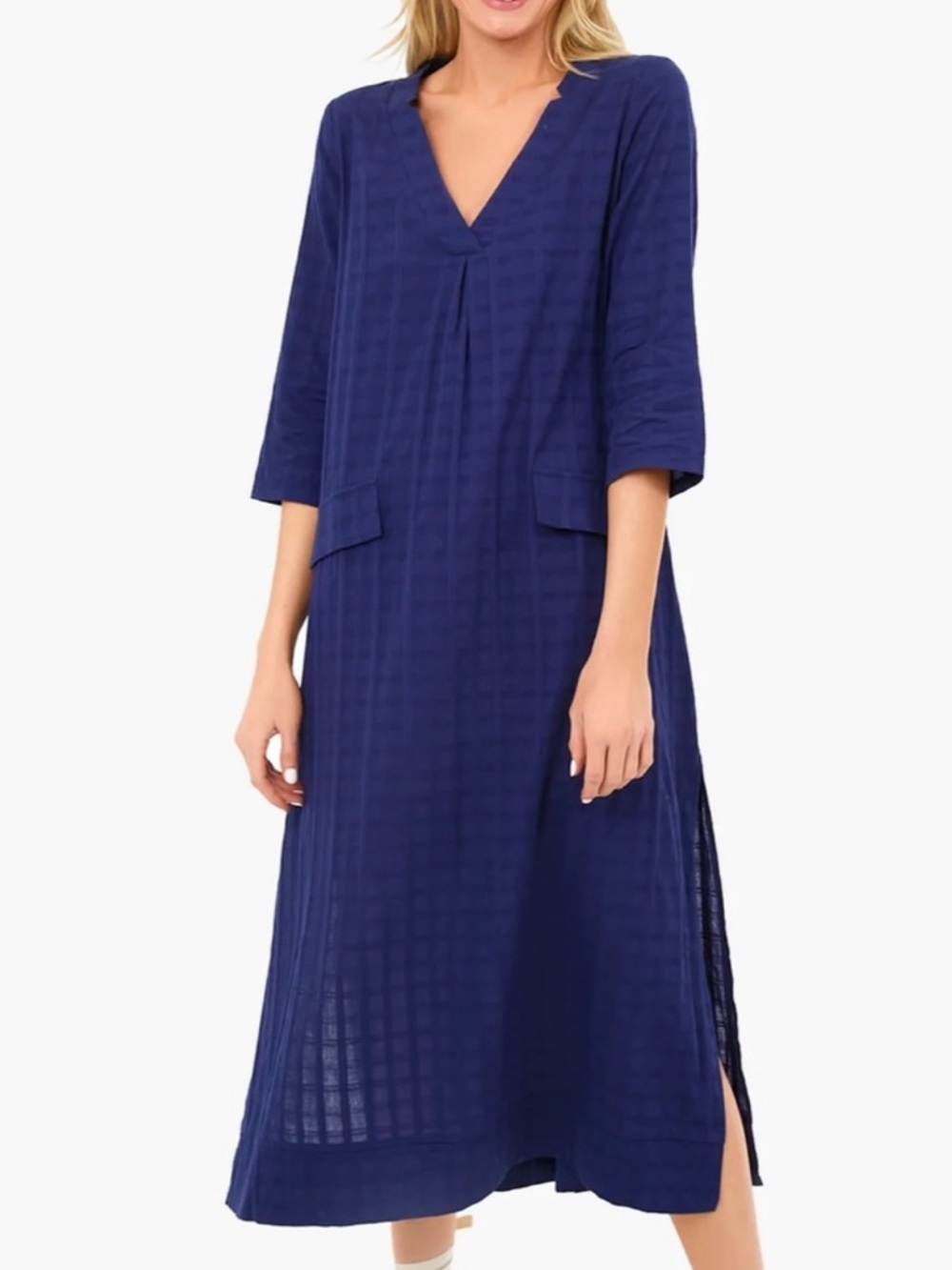Tuckernuck Pomander Place Carolina Caftan Midi Dress Cotton Navy Blue Size XS